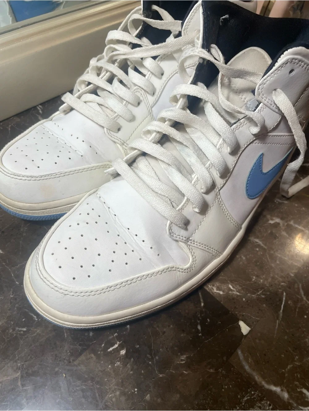 Jordan Mid-Top Sneakers in White and Light Blue